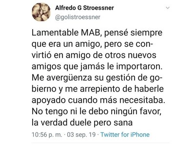 Nieto de Stroessner y mentor de Abdo, decepcionado del presidente: “Me avergüenza su gestión" - ADN Paraguayo