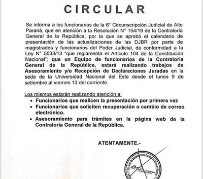 Contraloría brindará asistencia a funcionarios judiciales para presentación de declaración jurada