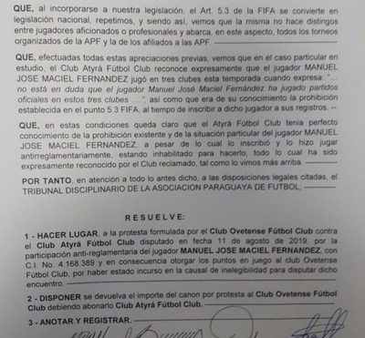 Ovetense gana protesta contra Atyrá