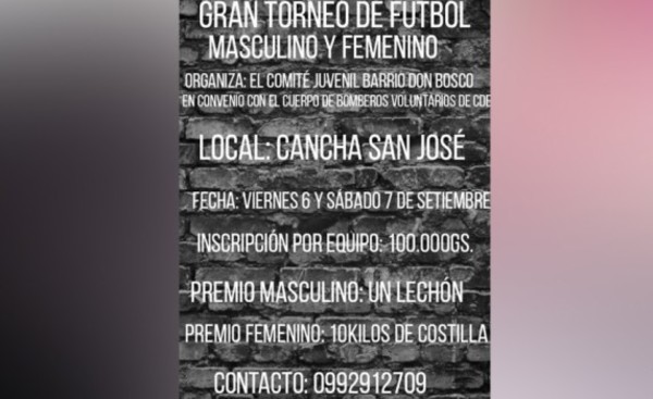 Organizan torneo para construcción de Cuartel de Bomberos en Don Bosco