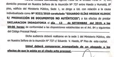 FISCALÍA CONVOCA A DECLARACIÓN INDAGATORIA A EDUARDO HRISUK
