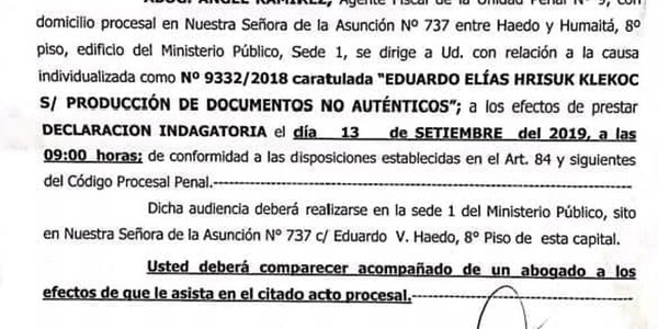 FISCALÍA CONVOCA A DECLARACIÓN INDAGATORIA A EDUARDO HRISUK