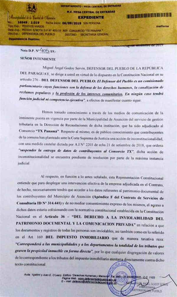 Godoy insta a Ferreiro a dejar sin efecto contrato con TX Panamá