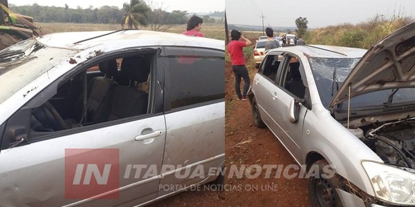 VUELCO POR EXPLOSIÓN DE NEUMÁTICO EN UN CAMINO VECINAL DE LA PAZ