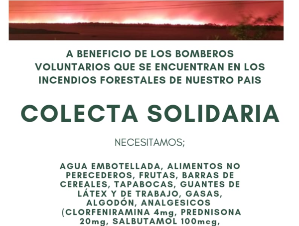 Colecta solidaria a favor de bomberos que combaten incendios forestales