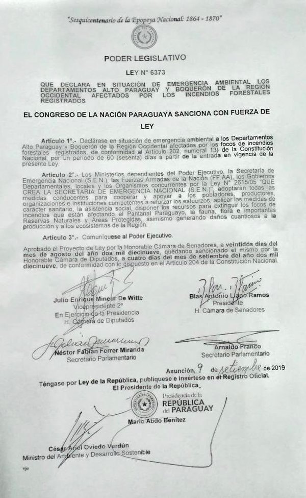 Ejecutivo declara en emergencia ambiental a los departamentos de Alto Paraguay y Boquerón - ADN Paraguayo