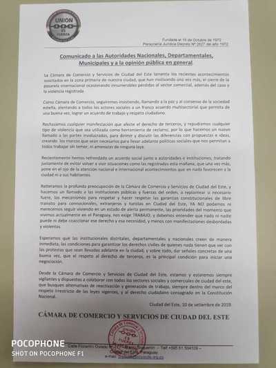 Cámara de Comercio pide paz y respeto a garantías constitucionales - ADN Paraguayo