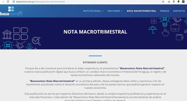 Banco Basa lanzó “Basanomics Nota Macrotrimestral”
