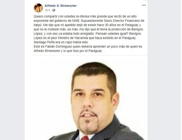 Me dijo que mi apellido (Stroessner) dejó de existir hace 30 años”, la “ofensa” de funcionario de Abdo a Goly - ADN Paraguayo