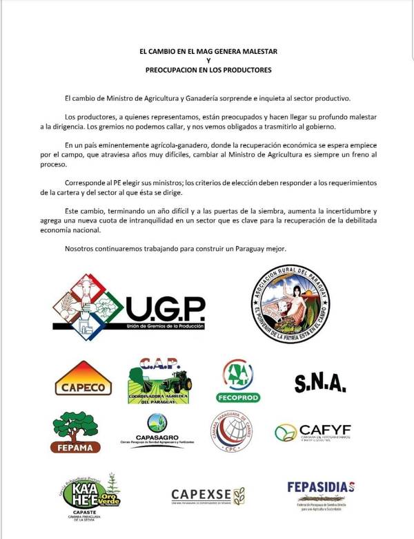 Productores preocupados por cambios en MAG - ADN Paraguayo