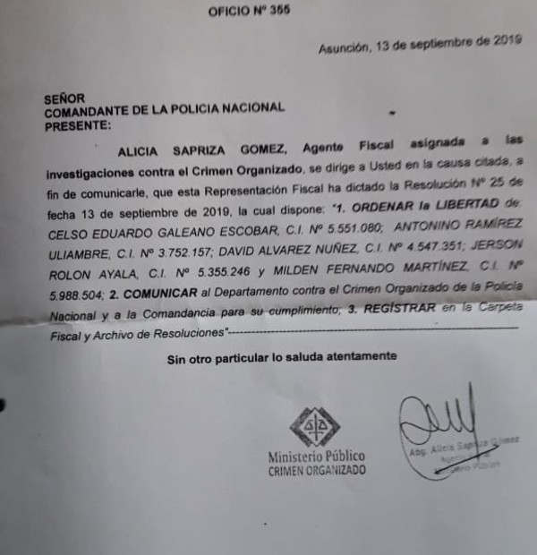Fuga de 'Samura': disponen la libertad de cinco guardiacárceles