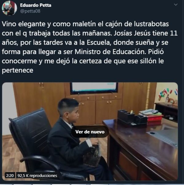 Lluvia de críticas en las redes al ministro de Educación por posteo sobre un menor trabajador - Nacionales - ABC Color