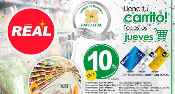 Tarjetas de Yoayu dispone de 10% de descuento en Supermercados Real