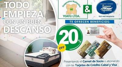 Socios de Yoayu se benefician con 20% de descuento usando tarjetas Cabal y VISA en Super Spuma
