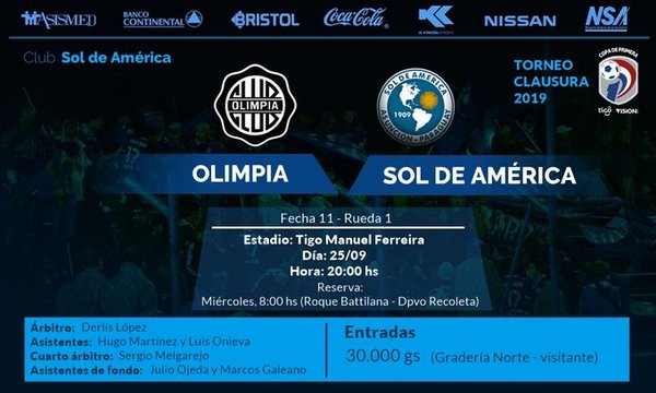 Torneo Clausura: Olimpia recibe al peligroso Sol de América - .::RADIO NACIONAL::.