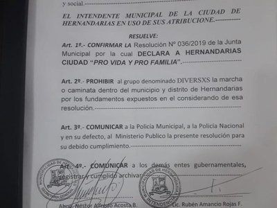 Municipalidad de Hernandarias "prohíbe" marcha gay