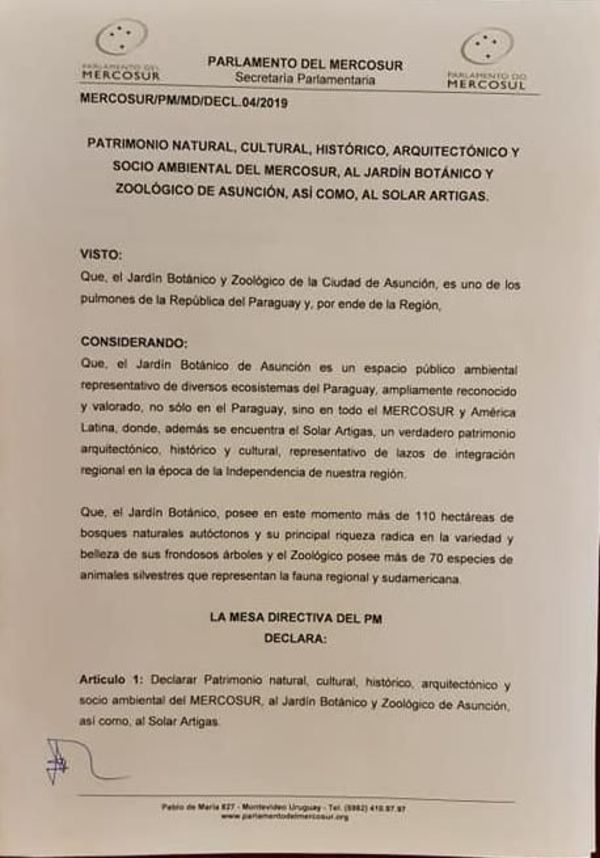 Parlamento del Mercosur declara patrimonio el Botánico y Solar Artigas  - Nacionales - ABC Color