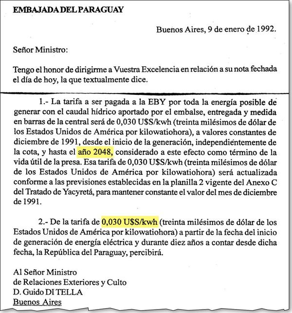 La perjudicial Nota Reversal de enero de 1992 sobre Yacyretá sigue vigente - Economía - ABC Color