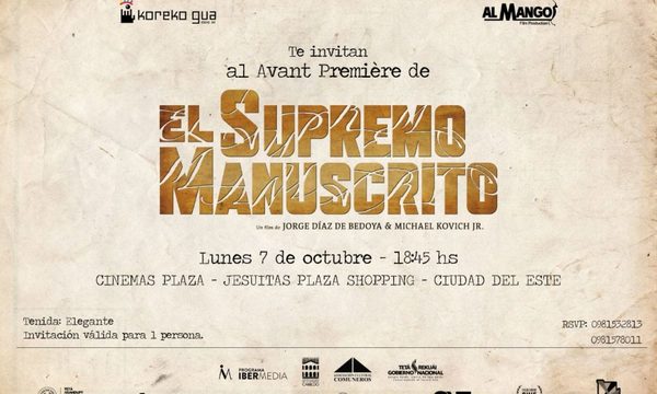 «El Supremo manuscrito» llega al cine este lunes en CDE, será el pre-estreno