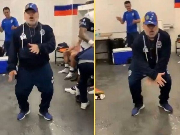 A puro baile, así celebró Maradona su primer triunfo como DT de Gimnasia