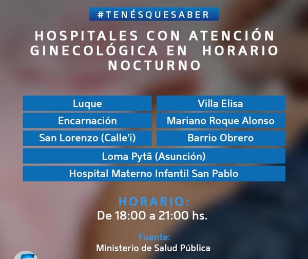 Habilitan atención ginecológica en horario nocturno en varios hospitales