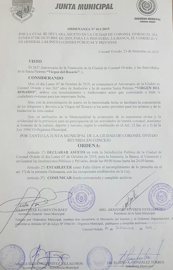 Asueto inconstitucional en Coronel Oviedo tiene como objetivo recaudar y no festejar el aniversario - Nacionales - ABC Color