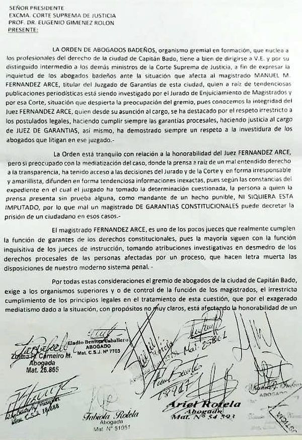 Apoyan trabajo de juez de Capitán Bado