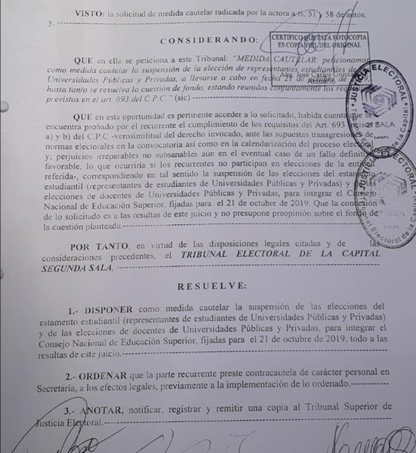 Disponen suspender las elecciones del Cones