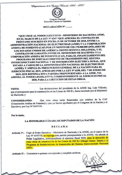 Piden que  repongan  fondos para financiar nueva línea de 500 kV - Economía - ABC Color