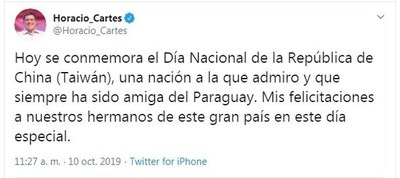 Día Nacional de la República de China-Taiwán: Cartes saluda a “los hermanos de este gran país” - ADN Paraguayo
