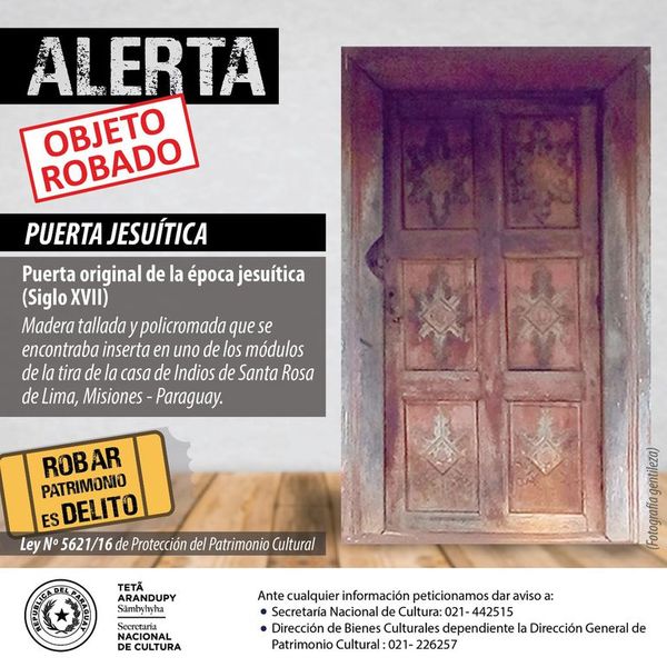 Roban puerta jesuítica en Santa Rosa Misiones - Nacionales - ABC Color