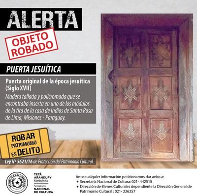 Emiten alerta internacional por el robo de una puerta de 300 años