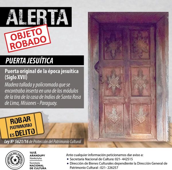 Emiten alerta internacional por el robo de una puerta de 300 años