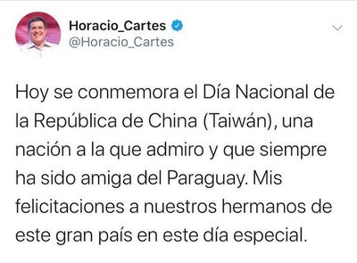 Cartes saludó a Taiwán por su independencia