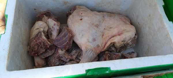 Venta ilegal de carne de carpincho en las afueras de la feria hortigranjera