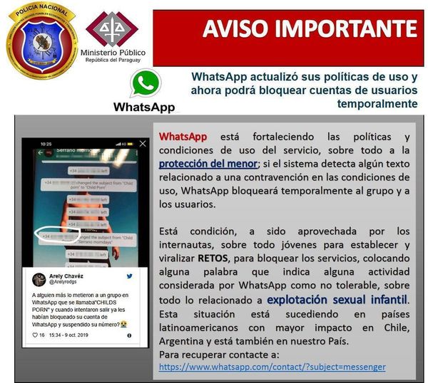 Pornografía infantil: Fiscalía advierte sobre bloqueo de Whatsapp