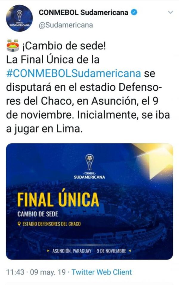Final sudamericana se disputará en Asunción