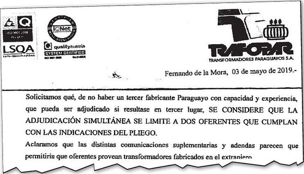 Solicitan una suerte de exclusividad a la ANDE - Economía - ABC Color
