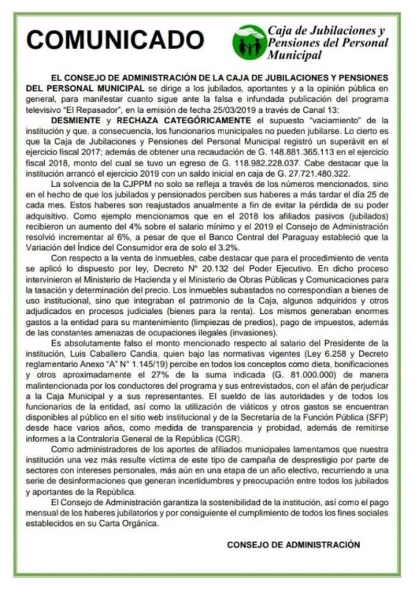 Niegan vaciamiento de la Caja de Jubilados Municipal