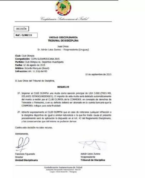 Multa y advertencia a Olimpia por lanzamiento de botella a la cancha