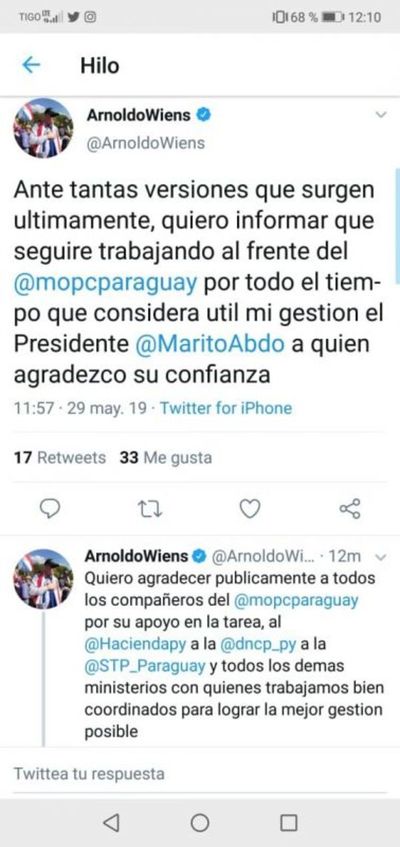 Ministro de MOPC se despide prácticamente de la cartera en twitter