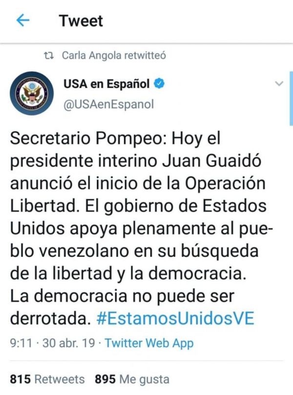 EEUU apoya golpe de Estado de Juan Guaido