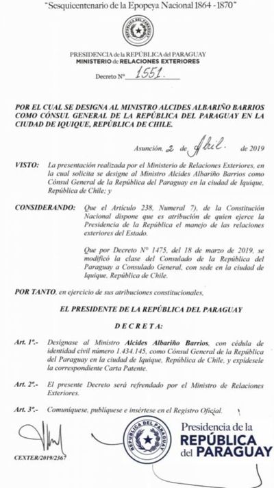 Nombran a Alcides Barrios como nuevo cónsul en Chile
