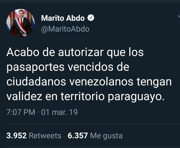 Mario Abdo ordena que venezolanos ingresen con pasaportes vencidos