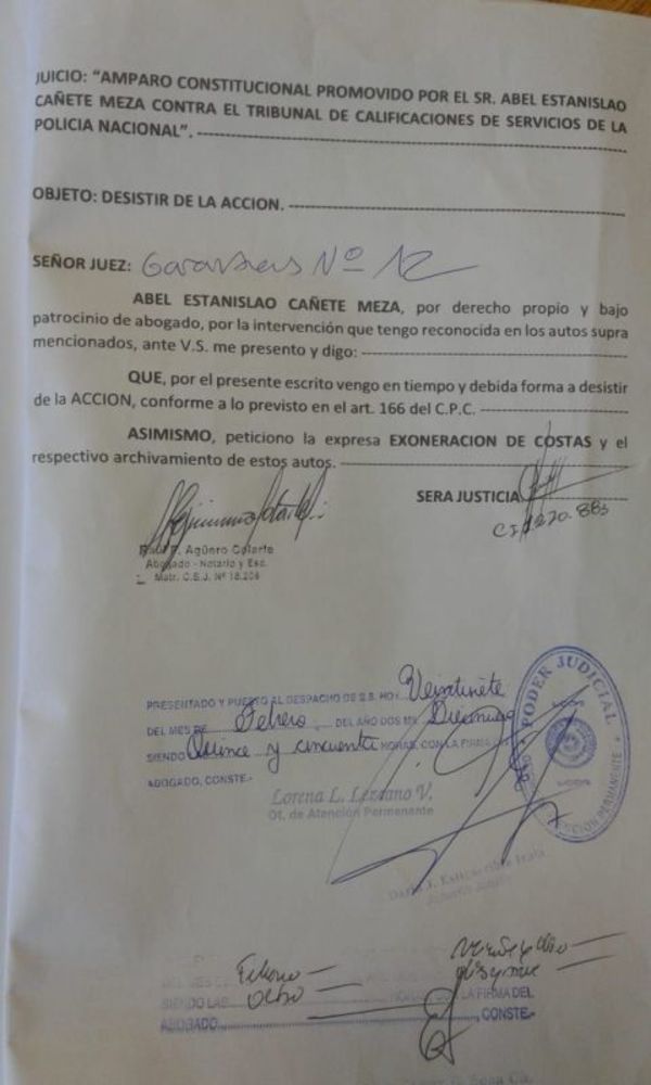 Comisario desistió de su amparo