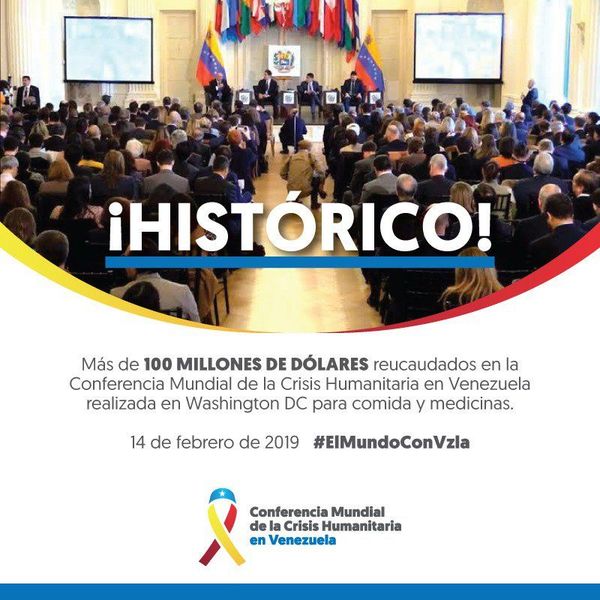 Guaidó recaudo 100 millones de dólares en ayuda humanitaria