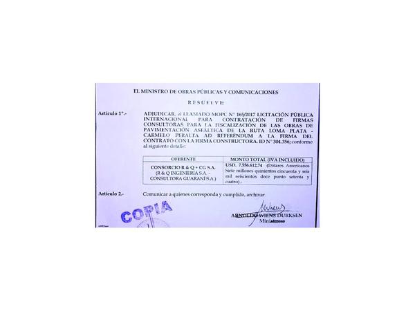 Tras críticas, MOPC adjudicó fiscalización de la ruta bioceánica