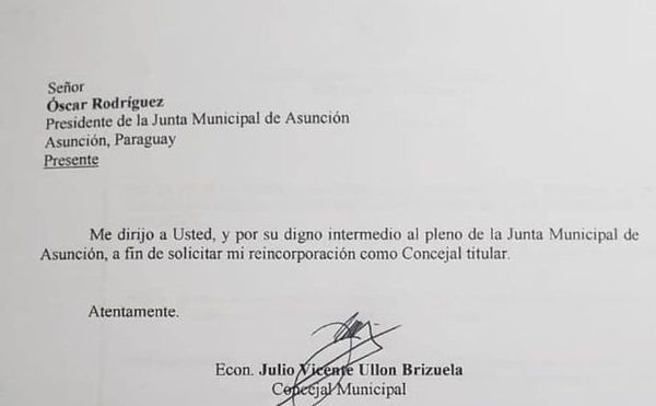 Ullón solicita su reincorporación a la Junta de Asunción