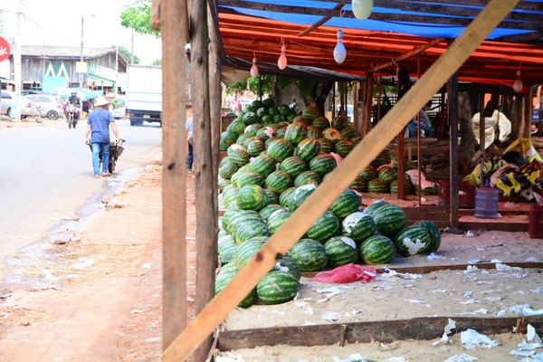Frutas de estación en un sector de la plaza del merado
