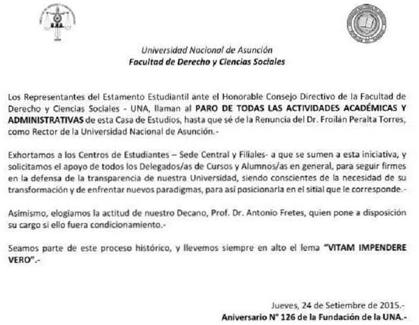 En Derecho llaman a paro de todas las actividades
